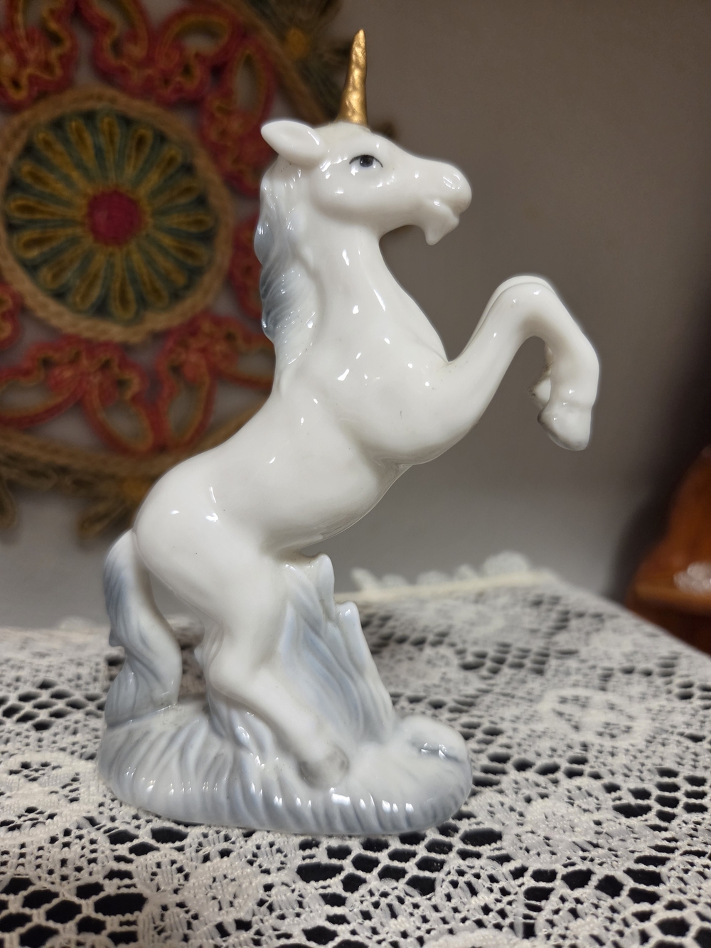 White and Gold Ceramic Unicorn Figurine - Elegant Home Art Accent